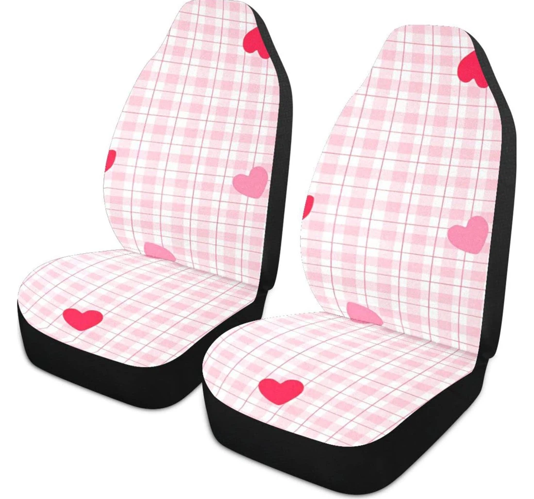 Pink Heart Plaid Universal Front Car Seat Cover