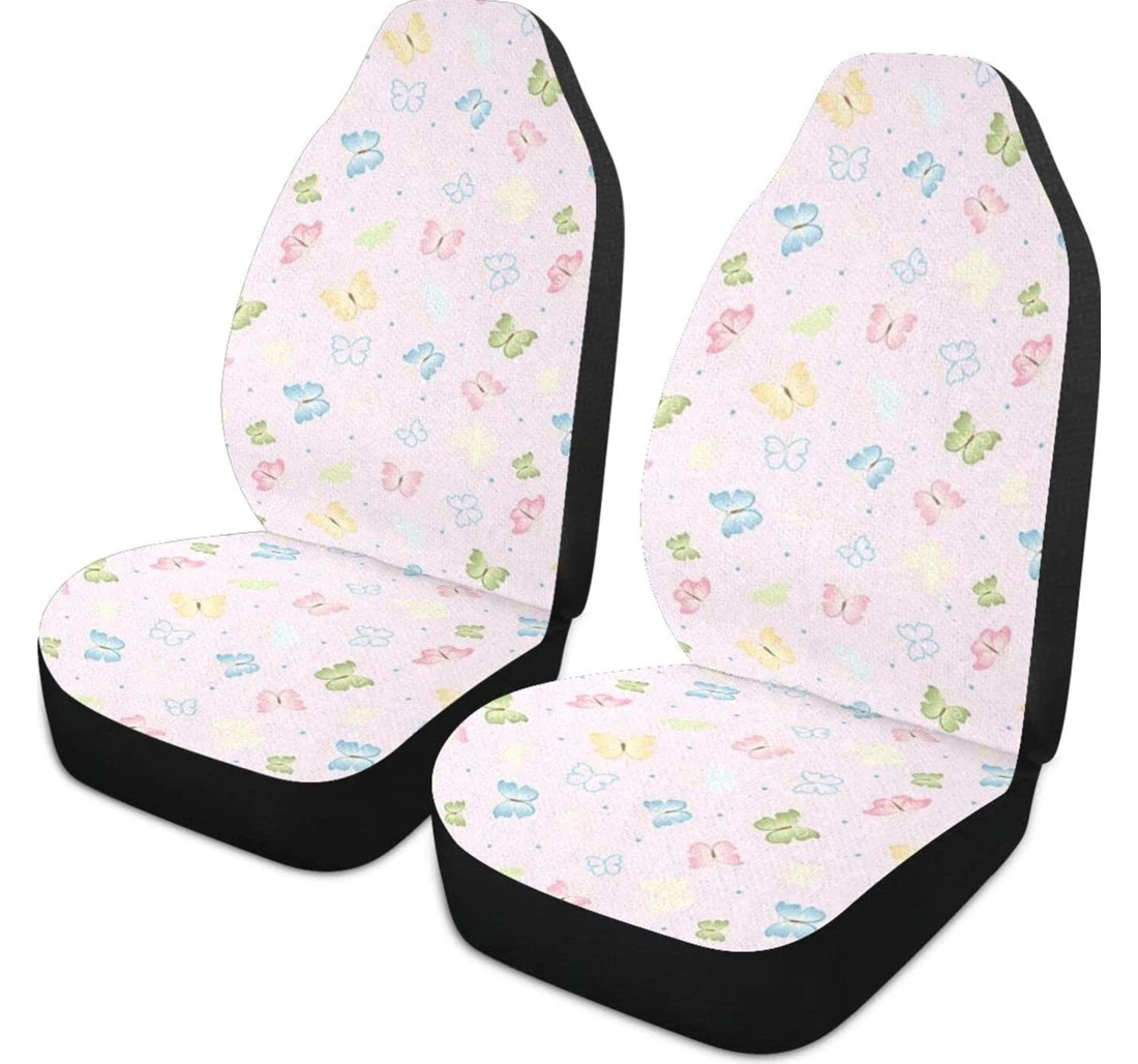 Pink Colorful Butterfly Cartoon Universal Front Car Seat Cover