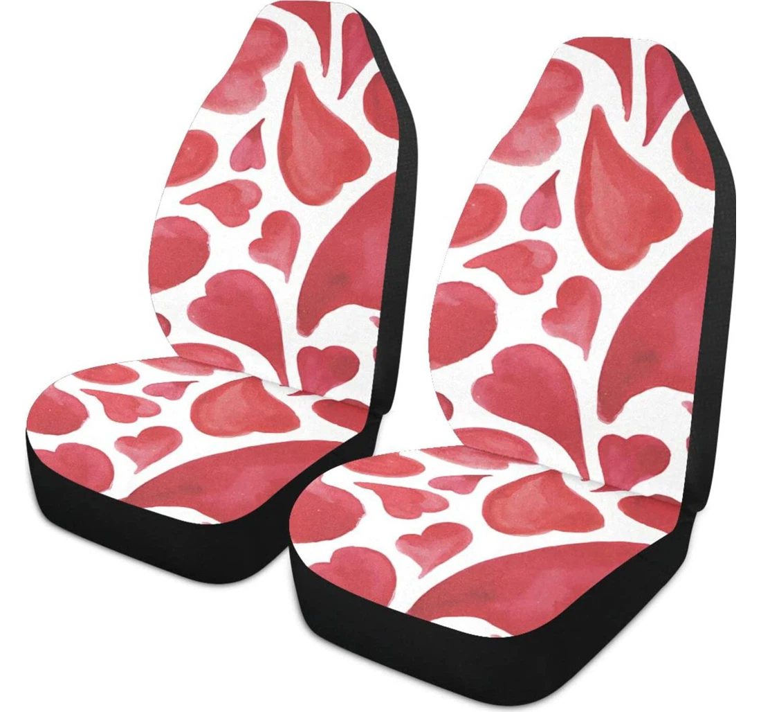 Red Hear White Background Universal Front Car Seat Cover