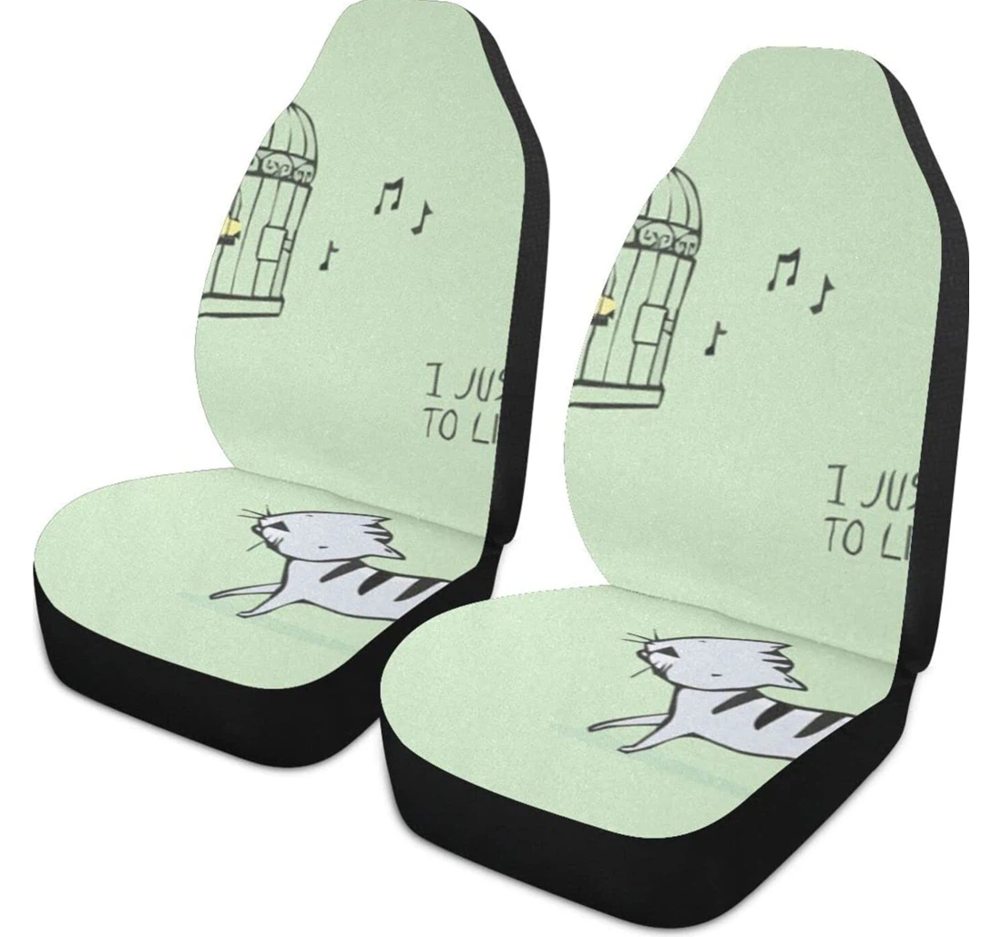 Cartoon Cat Bird Universal Front Car Seat Cover