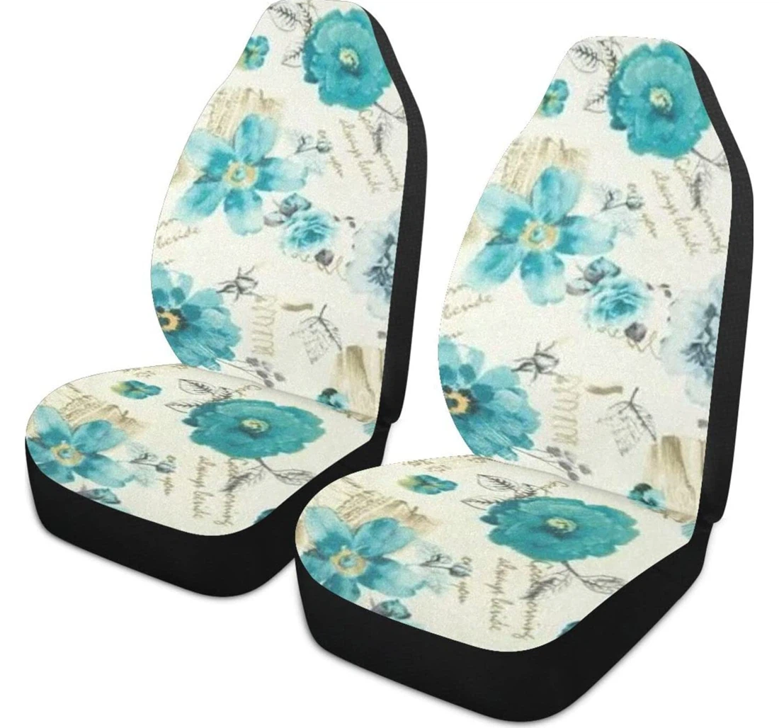 Letter Blue Flower Universal Front Car Seat Cover
