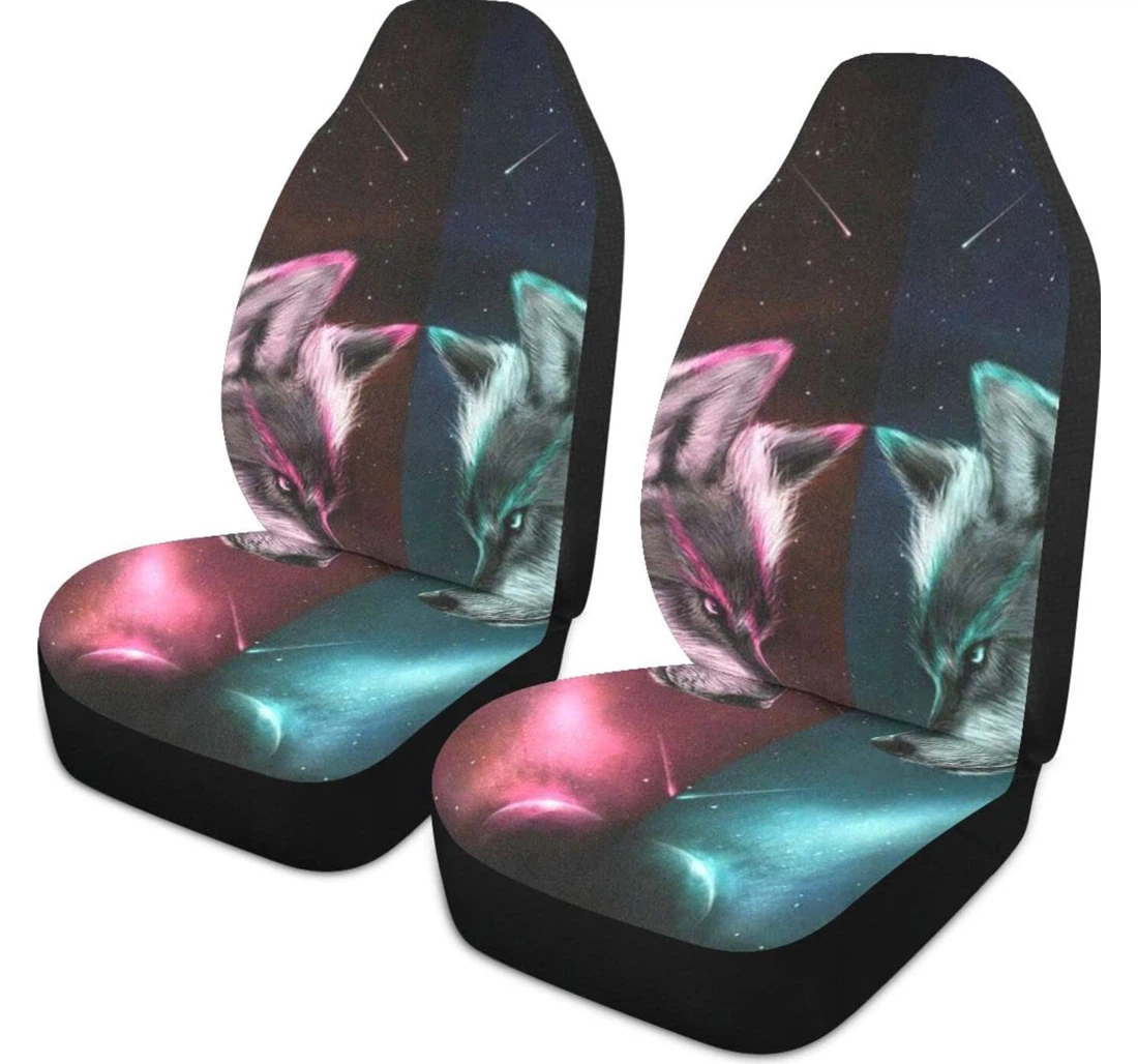 Pink And Blue Wolf Universal Front Car Seat Cover