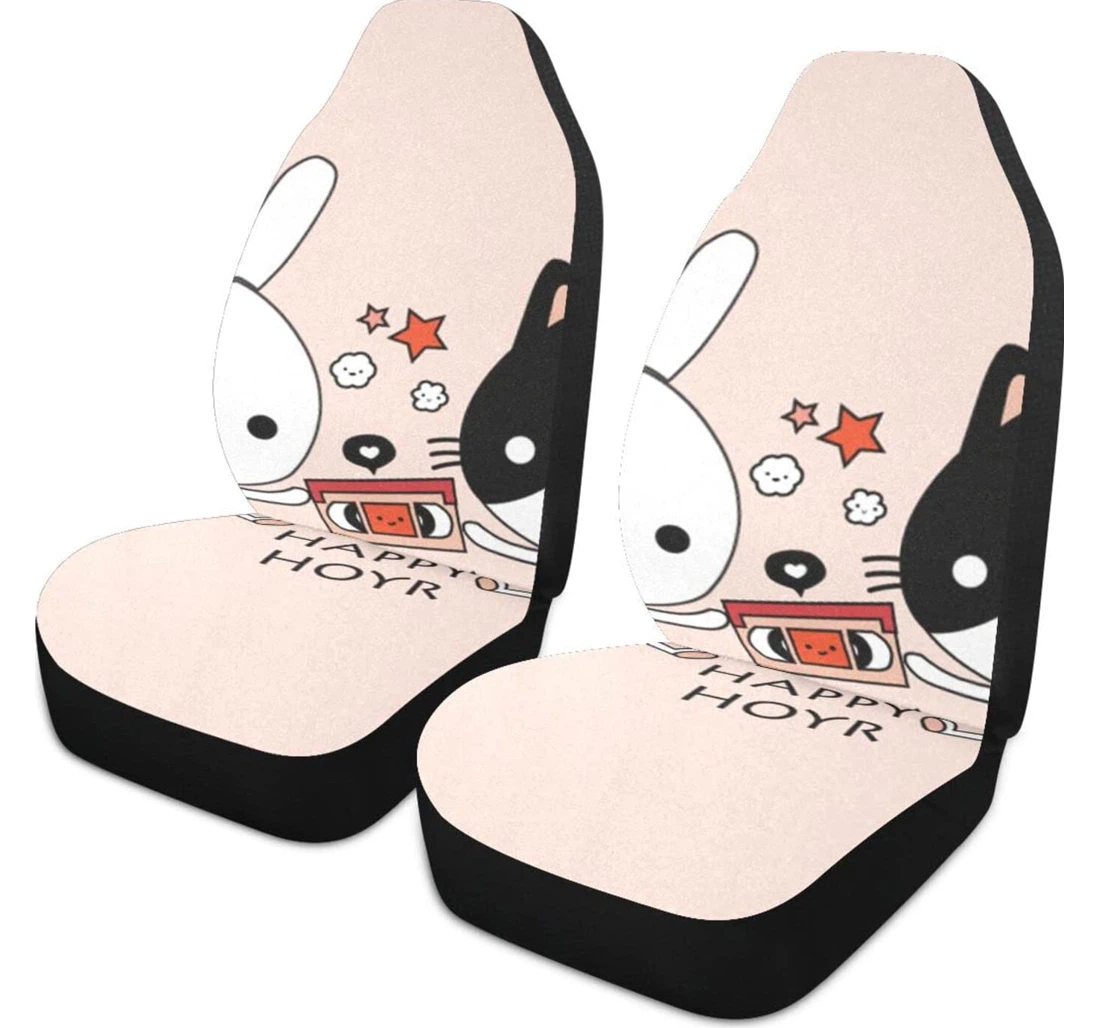 Cartoon Bunny And Kitten Universal Front Car Seat Cover