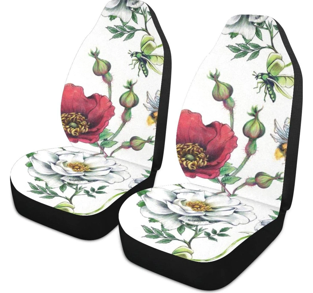 Flower White Universal Front Car Seat Cover