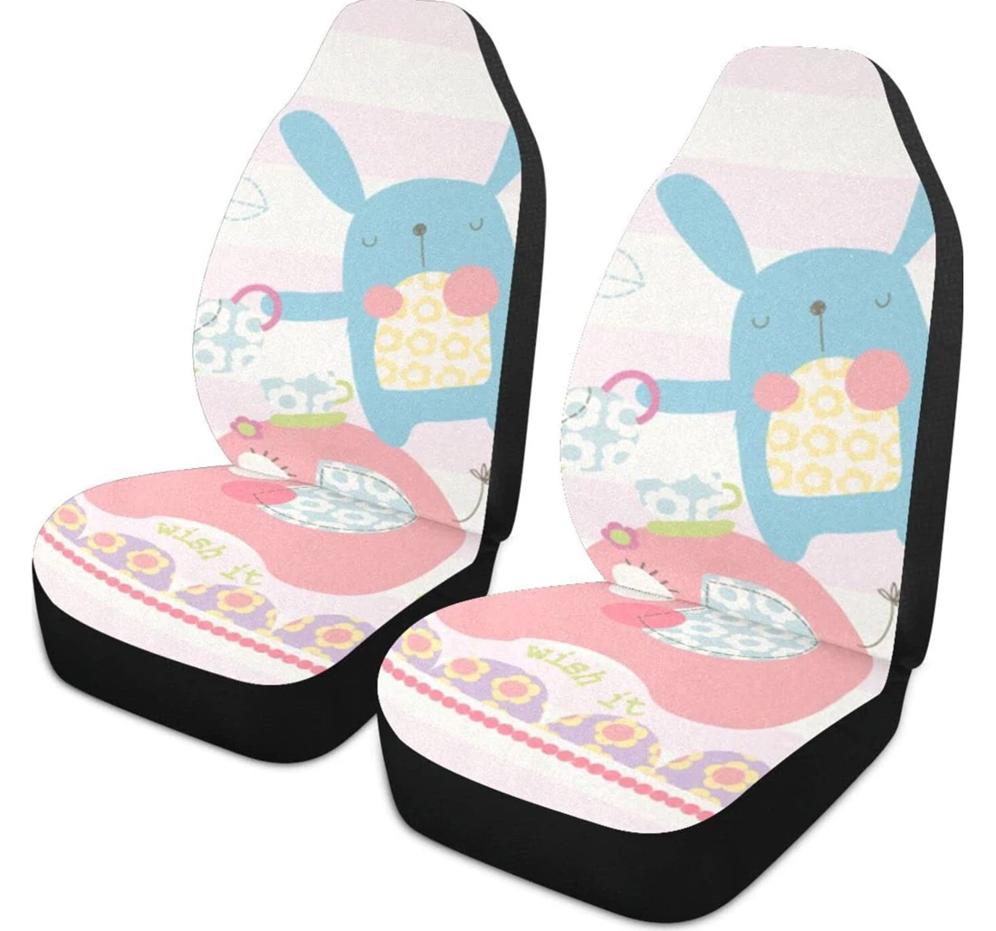 Cartoon Blue Rabbit Universal Front Car Seat Cover