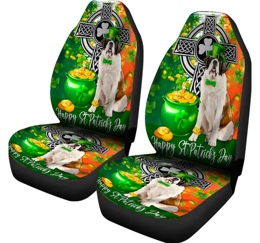Saint Bernard Dog Happy Saint Patrick's Saint Bernard Dog Happy St Patrick's Irish Saint Bernard Dog Shamrock Universal Front Car Seat Cover
