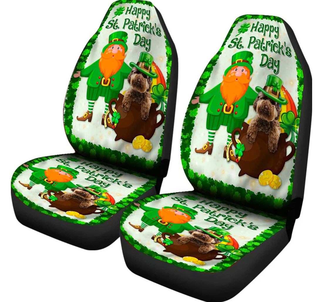Happy Saint Patrick's St Patrick's Saint Paddy Lawn Poodle Dog Lover Lucky Irish Poodle Dog Universal Front Car Seat Cover