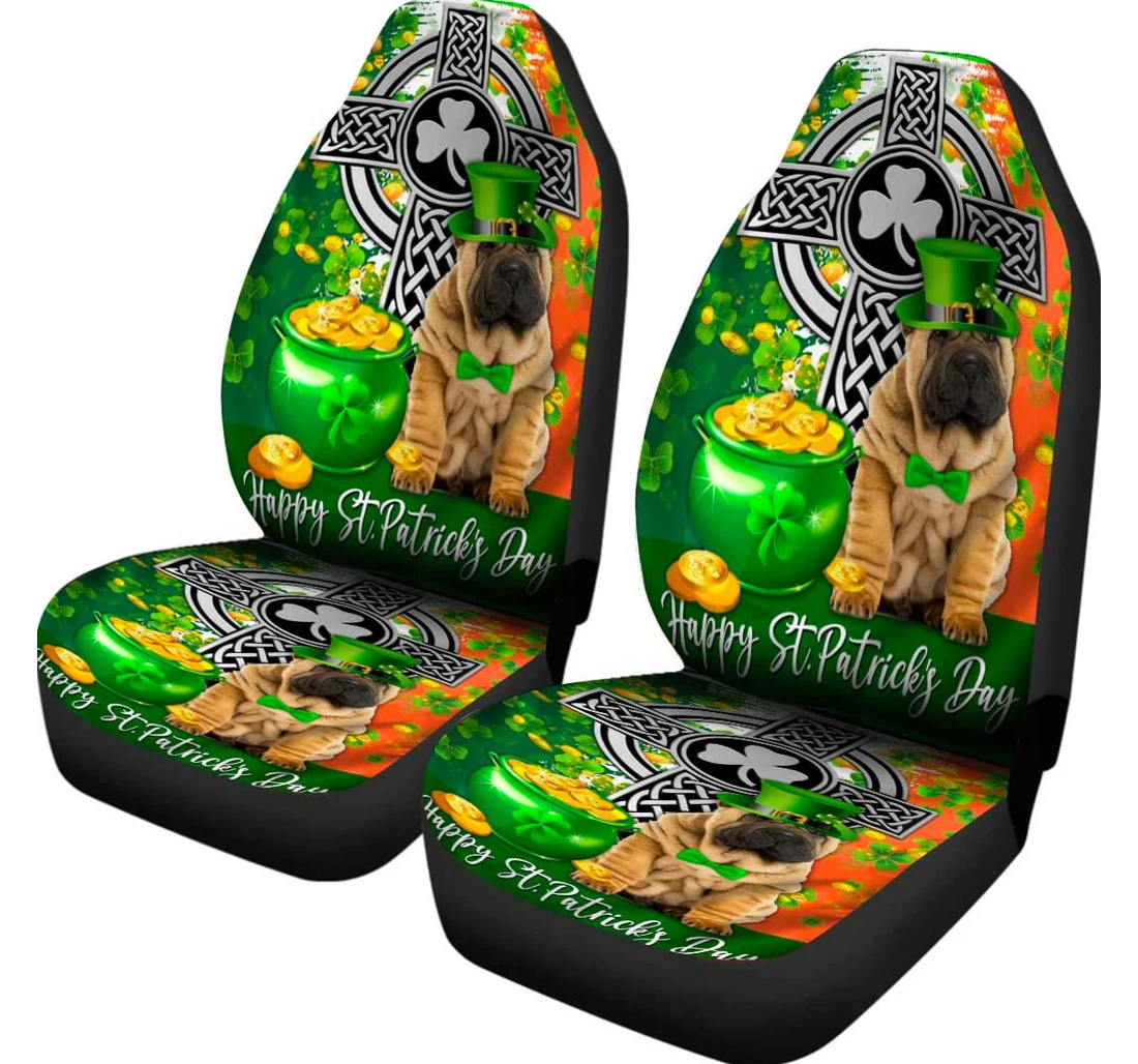 Shar Pei Dog Happy Saint Patrick's Shar Pei Dog Happy St Patrick's Irish Shar Pei Dog Shar Pei Shamrock Universal Front Car Seat Cover