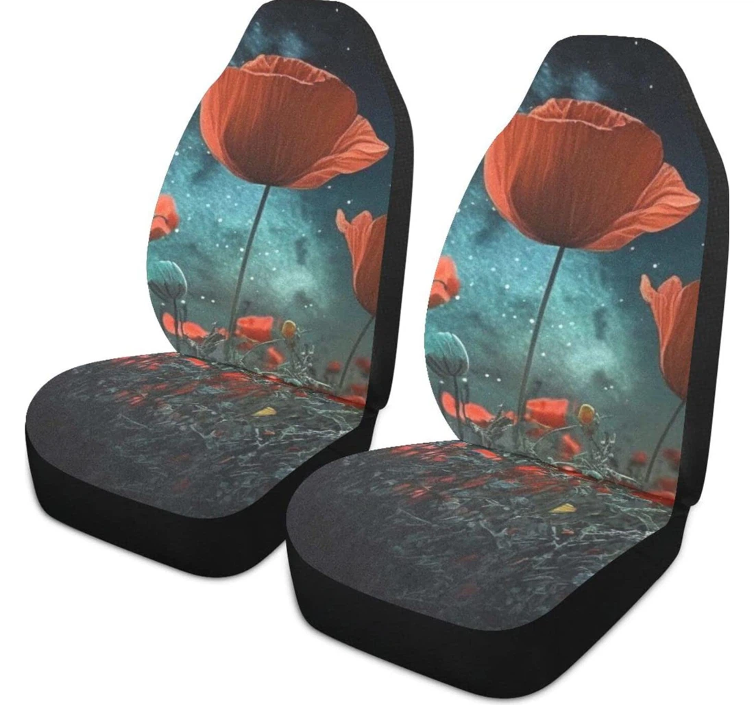 Poppy Flower Moon Night Universal Front Car Seat Cover