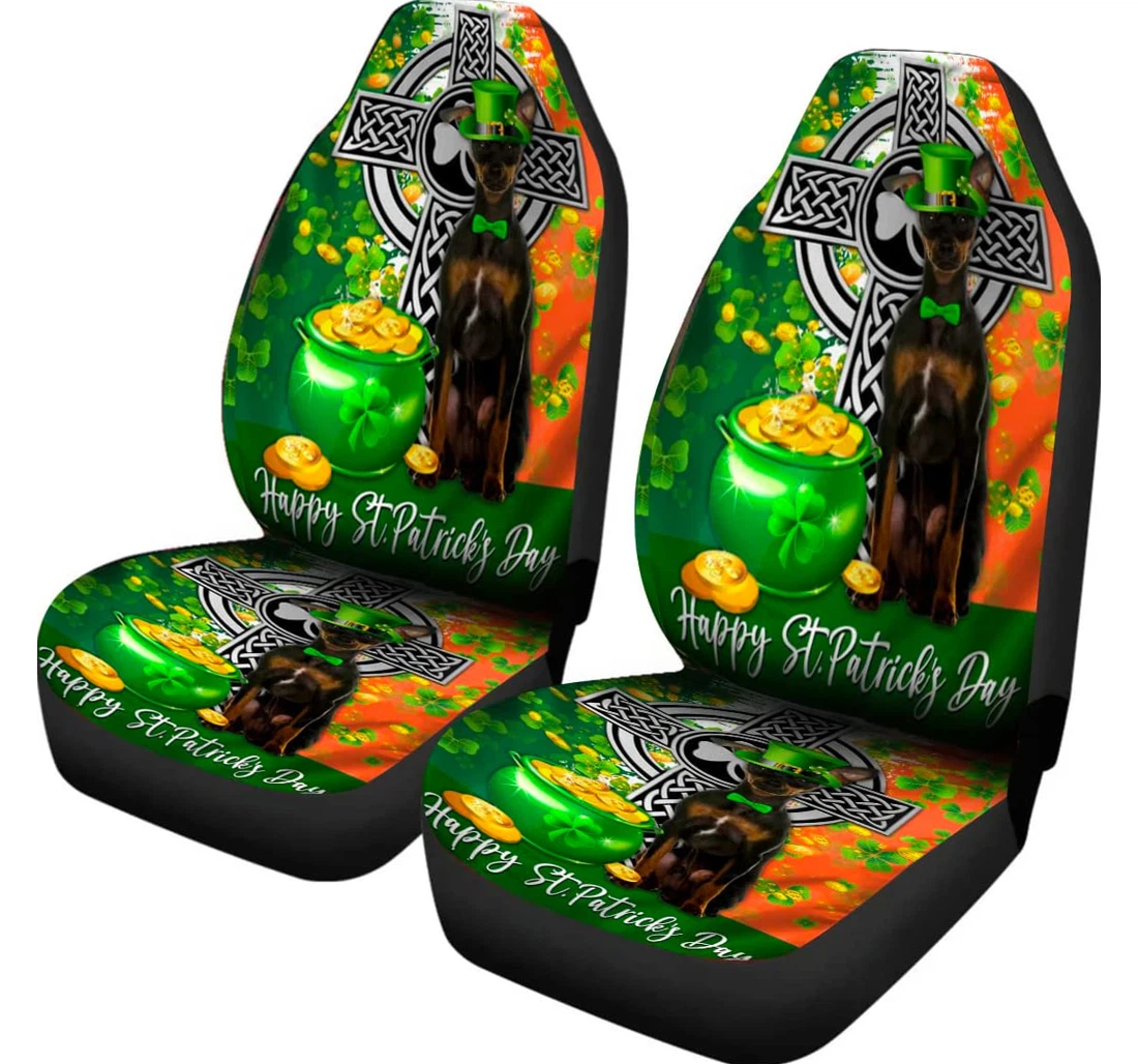 Miniature Pinscher Celtic Cross Irish Shamrock Happy Saint Patrick's Universal Front Car Seat Cover