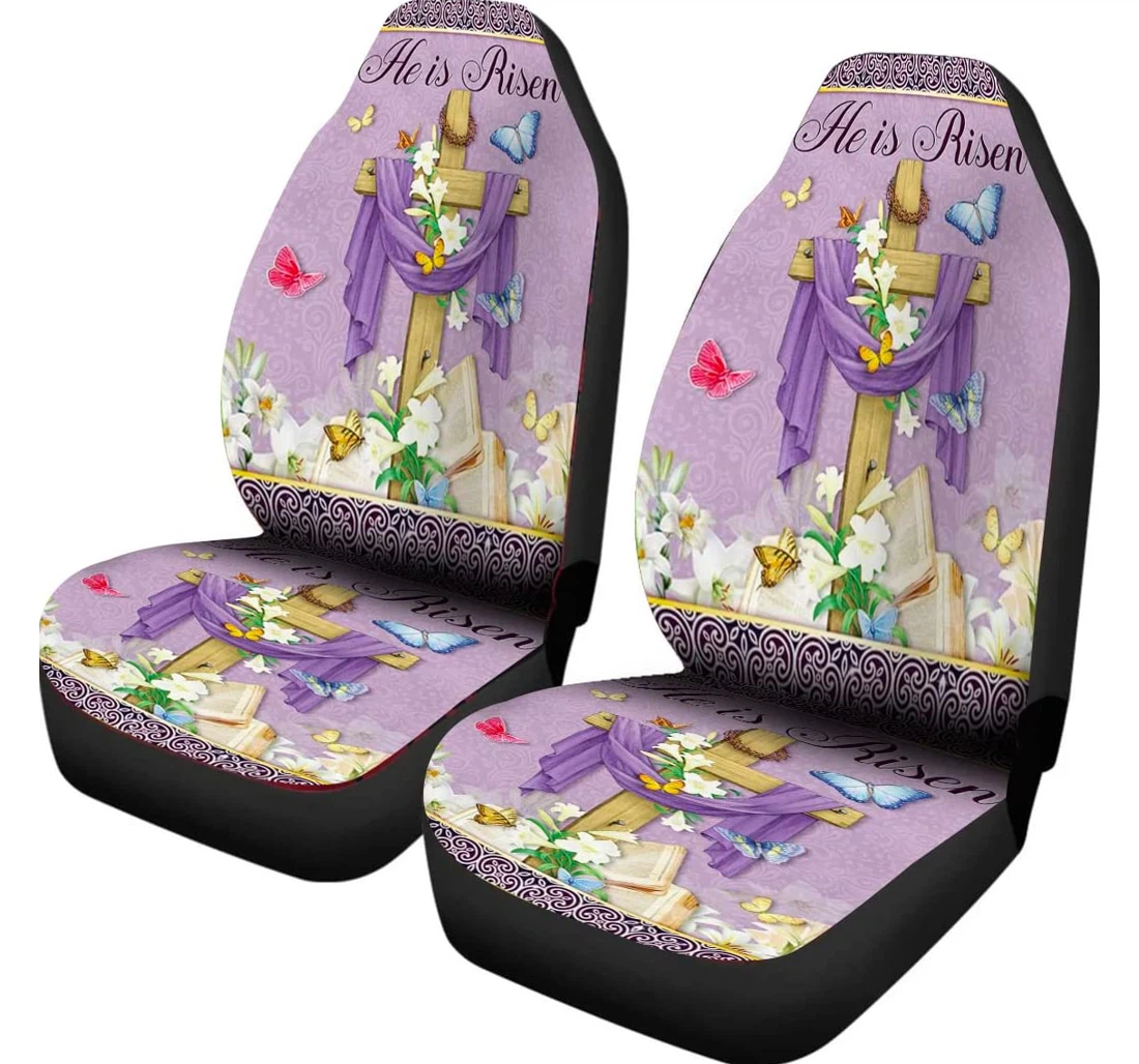 Christian Cross Happy Easter He Is Risen Jesus Easter Universal Front Car Seat Cover