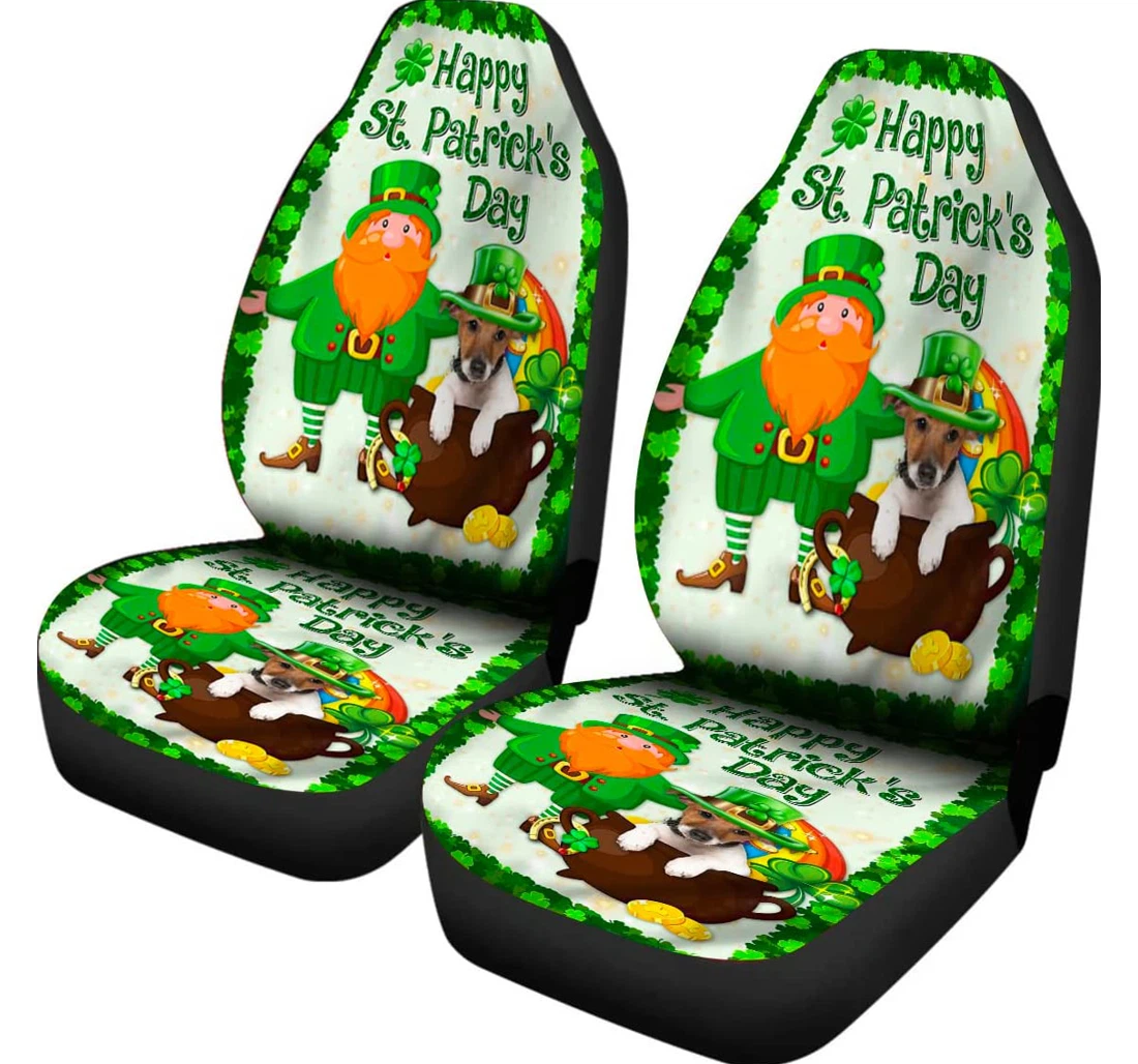 Happy Saint Patrick's St Patrick's Saint Paddy Lawn Dog Lover Lucky Irish Jack Russel Terrier Dog Universal Front Car Seat Cover