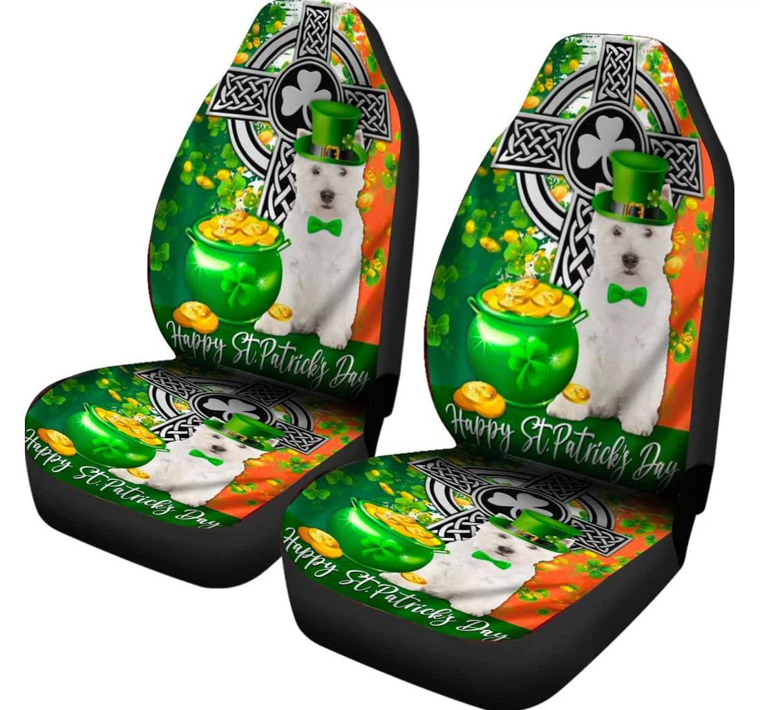 West Highland White Terrier Celtic Cross Irish Shamrock Saint Patrick's Universal Front Car Seat Cover