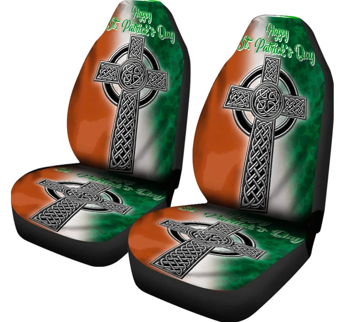 Happy Saint Patrick's St Patrick's Irish Celtic Cross Saint Paddy's Lawn Irish Blessing Universal Front Car Seat Cover