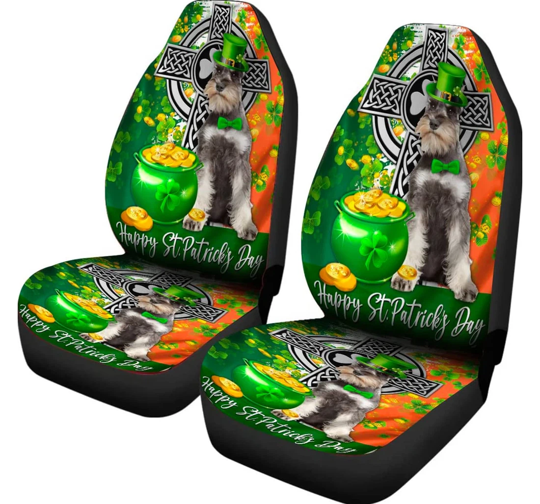 Miniature Schnauzer Dog Happy Saint Patrick's Miniature Schnauzer Dog St Patrick's Irish Miniature Schnauzer Universal Front Car Seat Cover