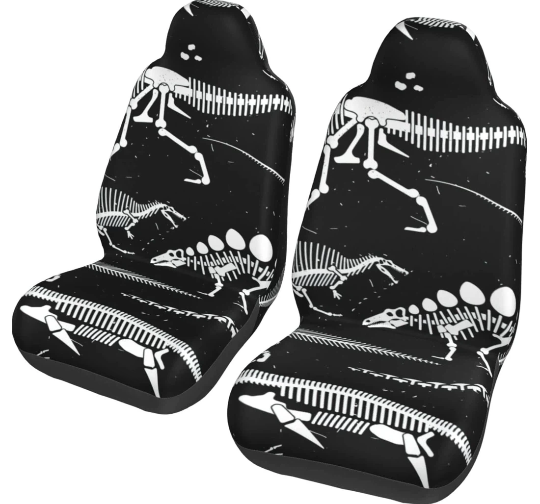 Black And White Dinosaur Skeleton Pattern Universal Front Car Seat Cover