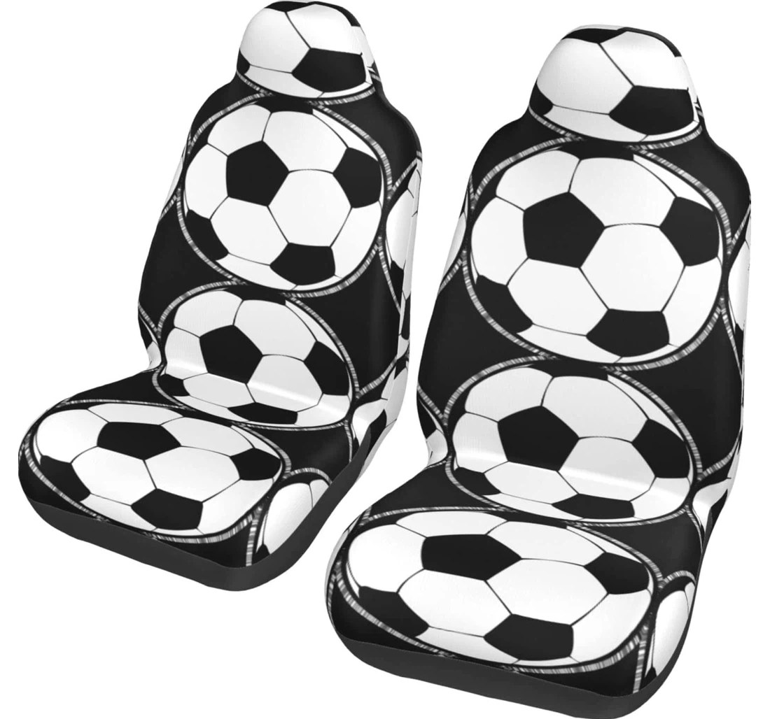 Black And White Soccer Ball Universal Front Car Seat Cover