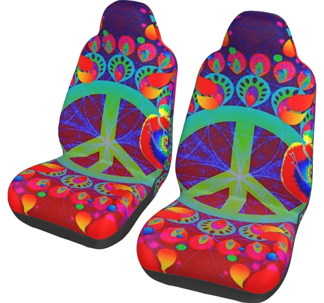 Peace Sign Love 60s 70s Tie Dye Hippie Universal Front Car Seat Cover