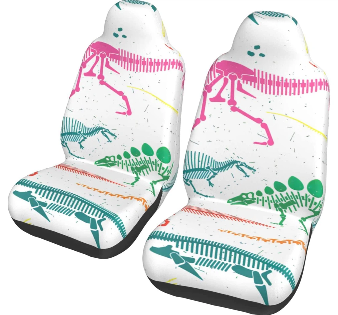 Black And White Dinosaur Skeleton Pattern Universal Front Car Seat Cover