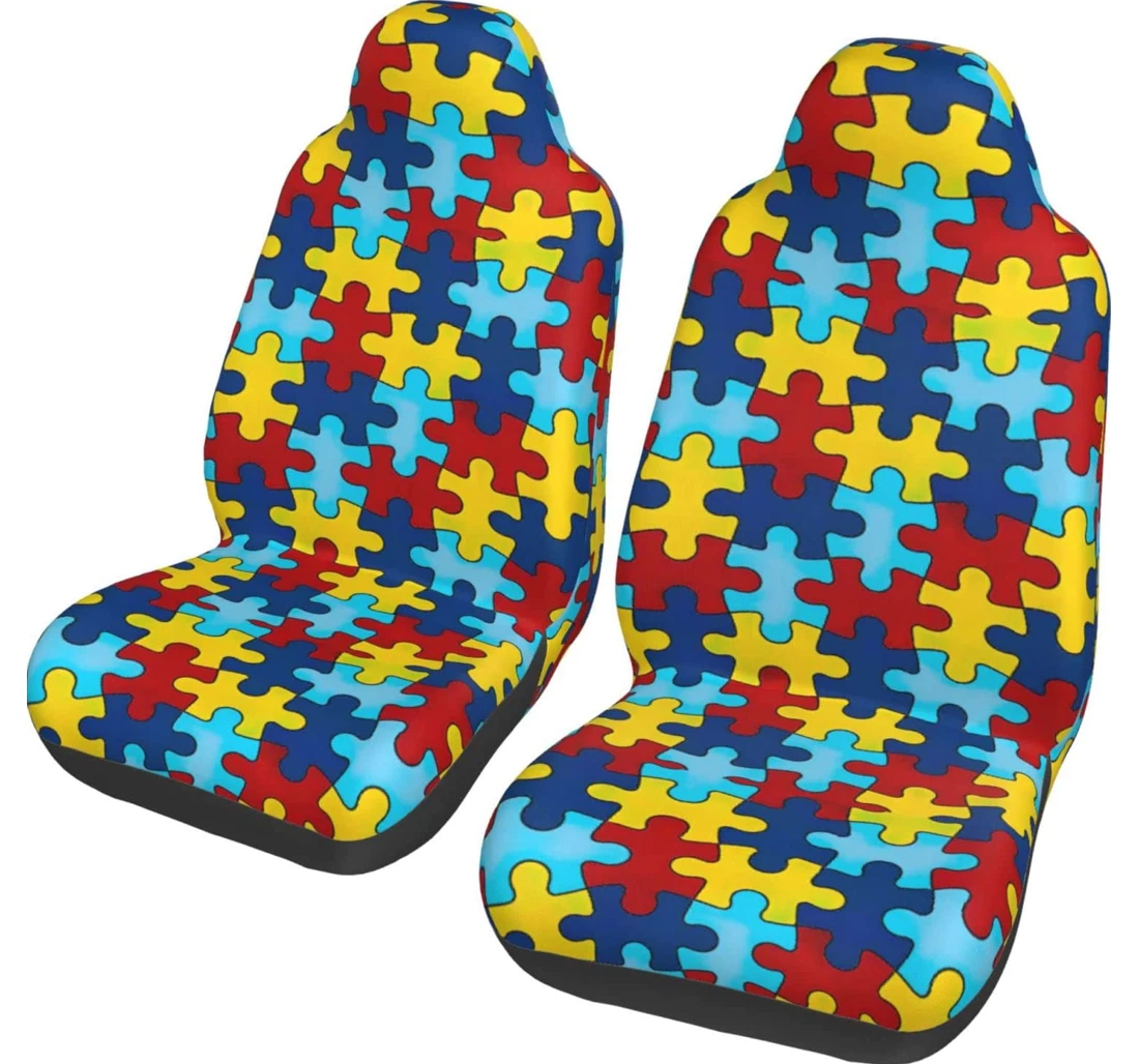 Autism Awareness Puzzle Pattern Universal Front Car Seat Cover