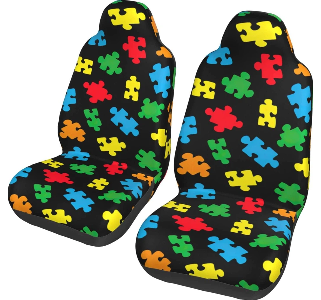 Autism Awareness Puzzle Pattern Universal Front Car Seat Cover