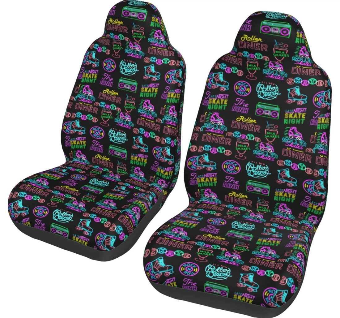 Neon Sign Roller Skate Universal Front Car Seat Cover