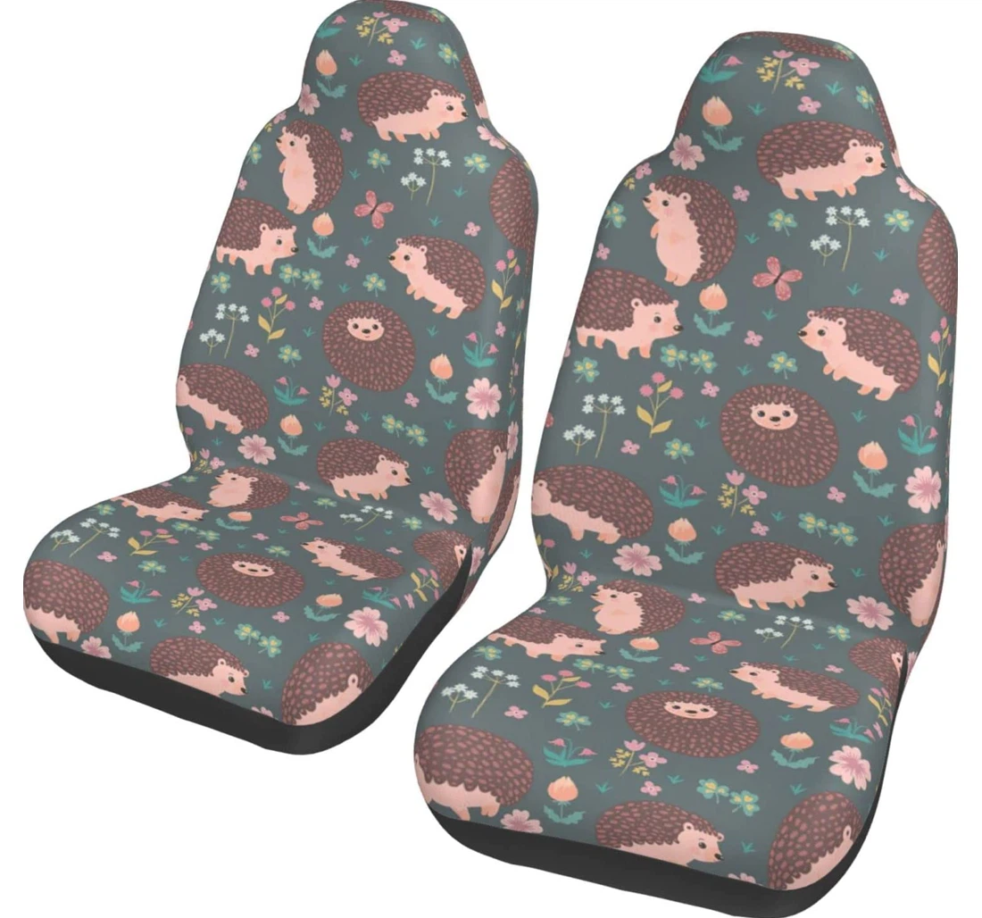 Cute Hedgehog And Flowers Pattern Universal Front Car Seat Cover