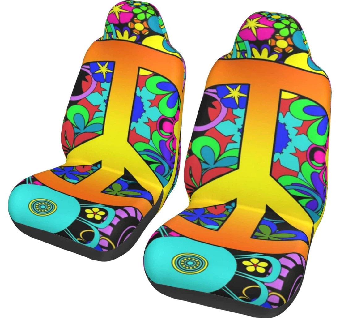 Peace Sign Love 60s 70s Tie Dye Hippie Universal Front Car Seat Cover