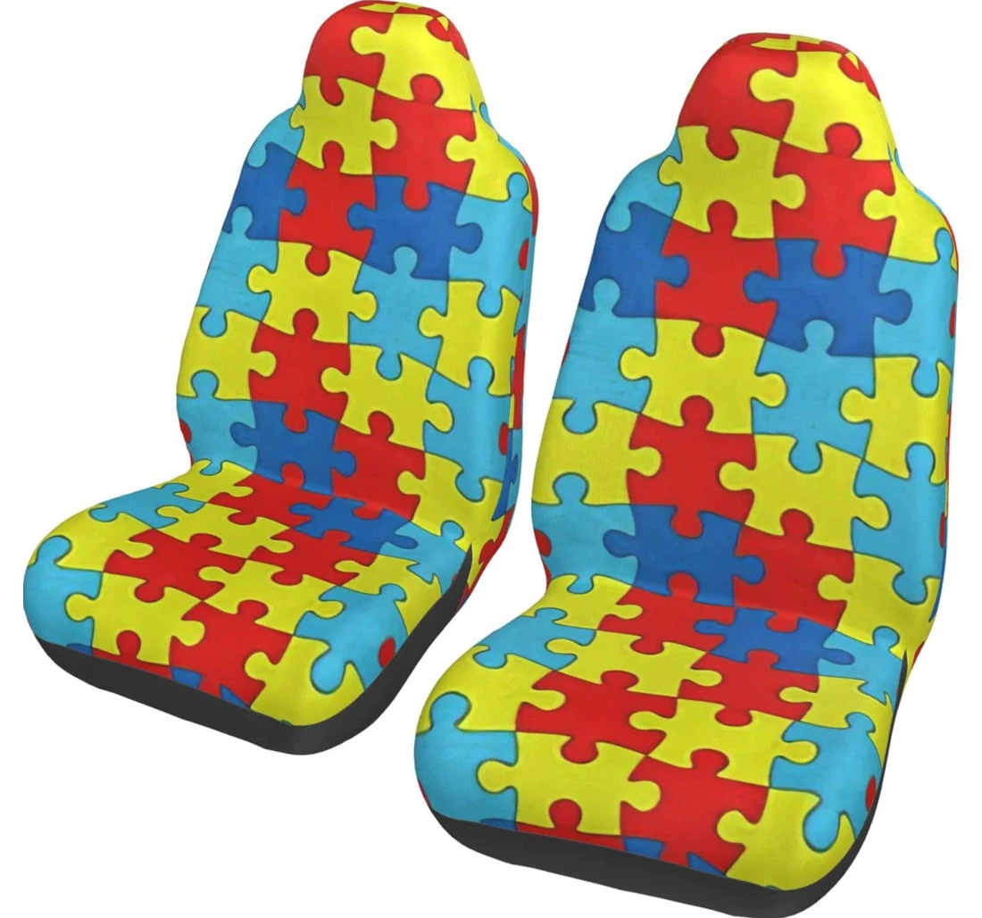 Color Puzzle Autistic Disorder Pattern Universal Front Car Seat Cover