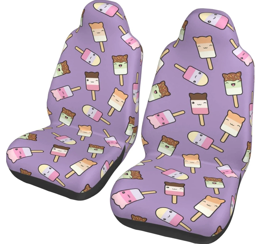 Cute Cartoon Bubble Tea Pattern Universal Front Car Seat Cover