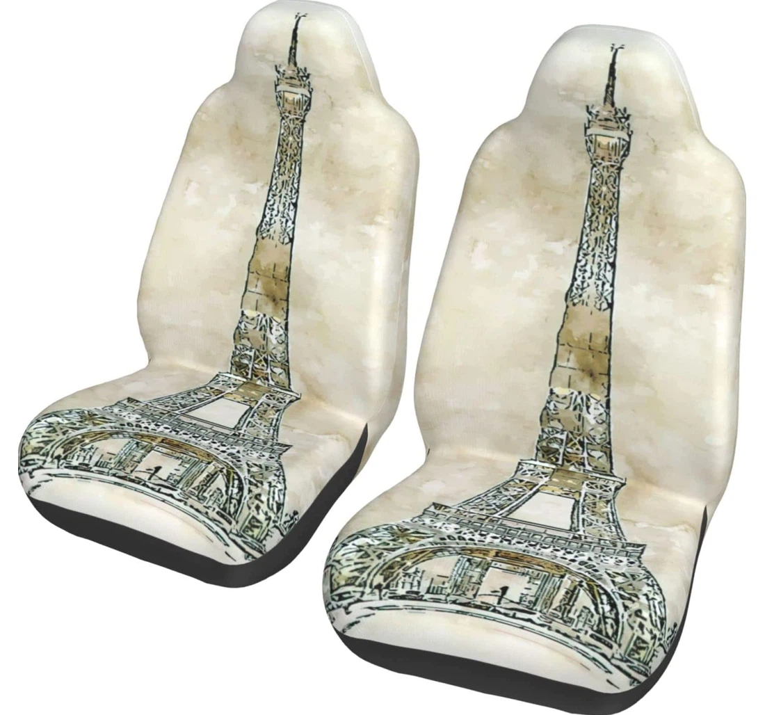 Stylish Art Eiffel Tower Blue Sky Pattern Universal Front Car Seat Cover