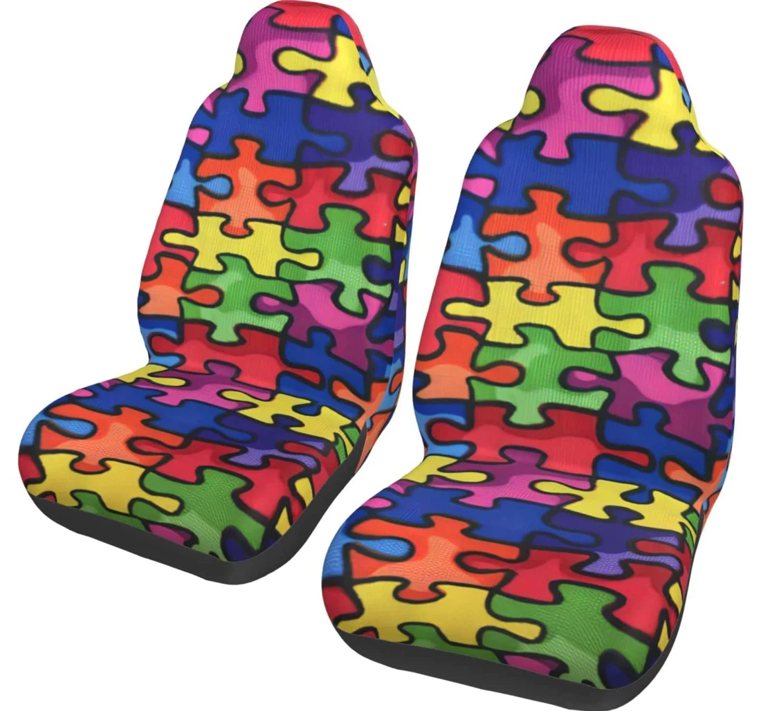 Color Puzzle Autistic Disorder Pattern Universal Front Car Seat Cover