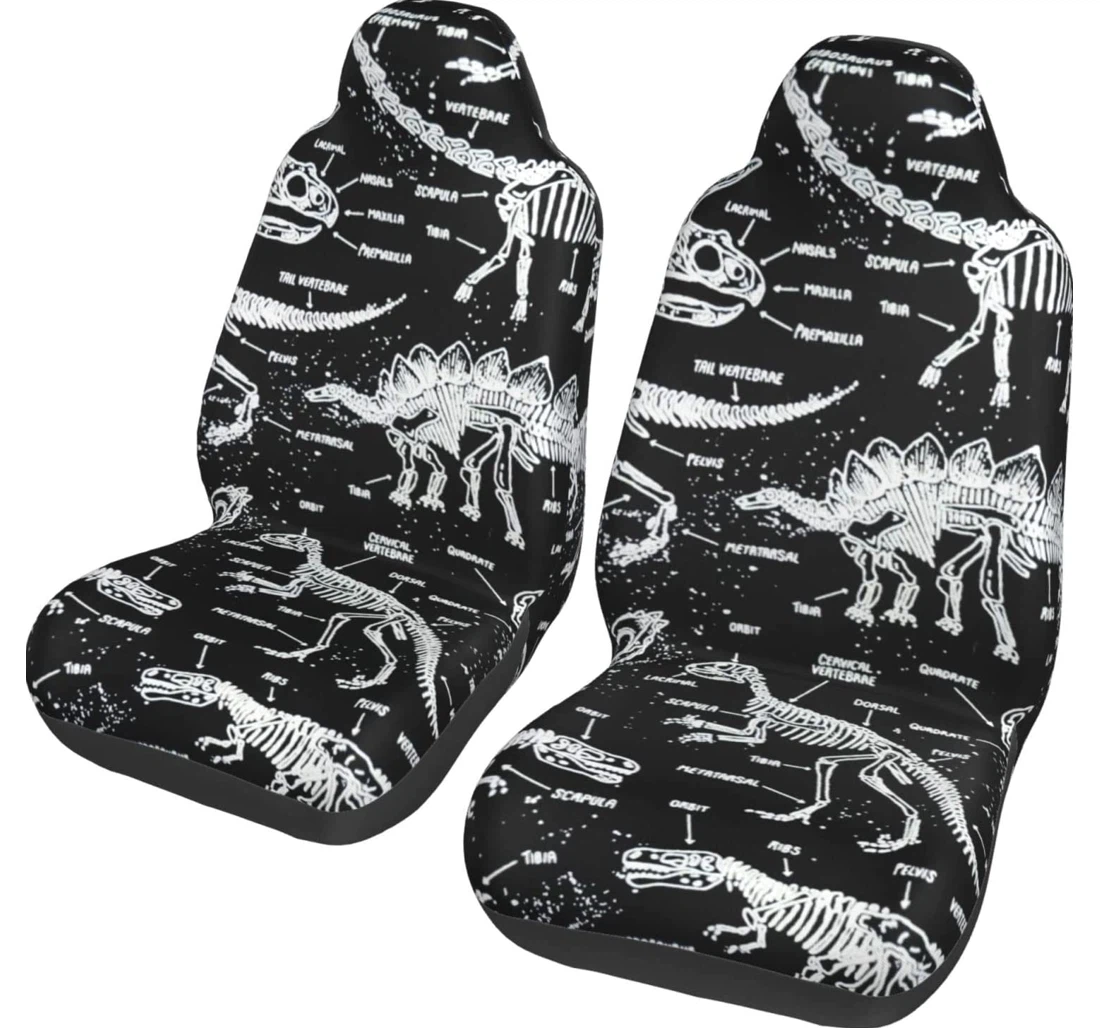 Black And White Dinosaur Skeleton Pattern Universal Front Car Seat Cover