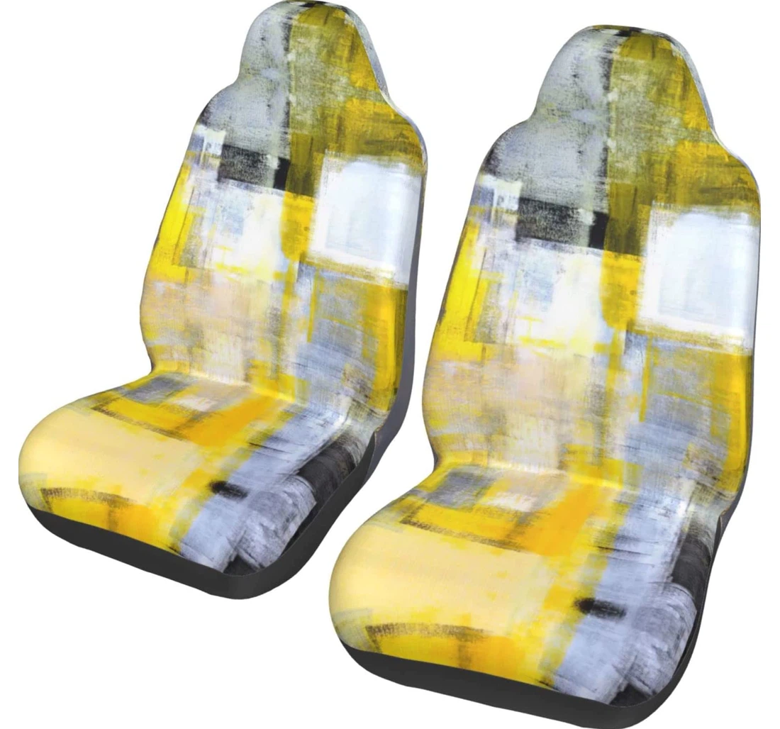 Yellow And Grey Abstract Art Painting Universal Front Car Seat Cover