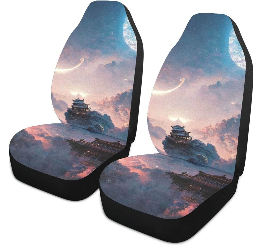 Buildings Moon In Clouds Universal Front Car Seat Cover