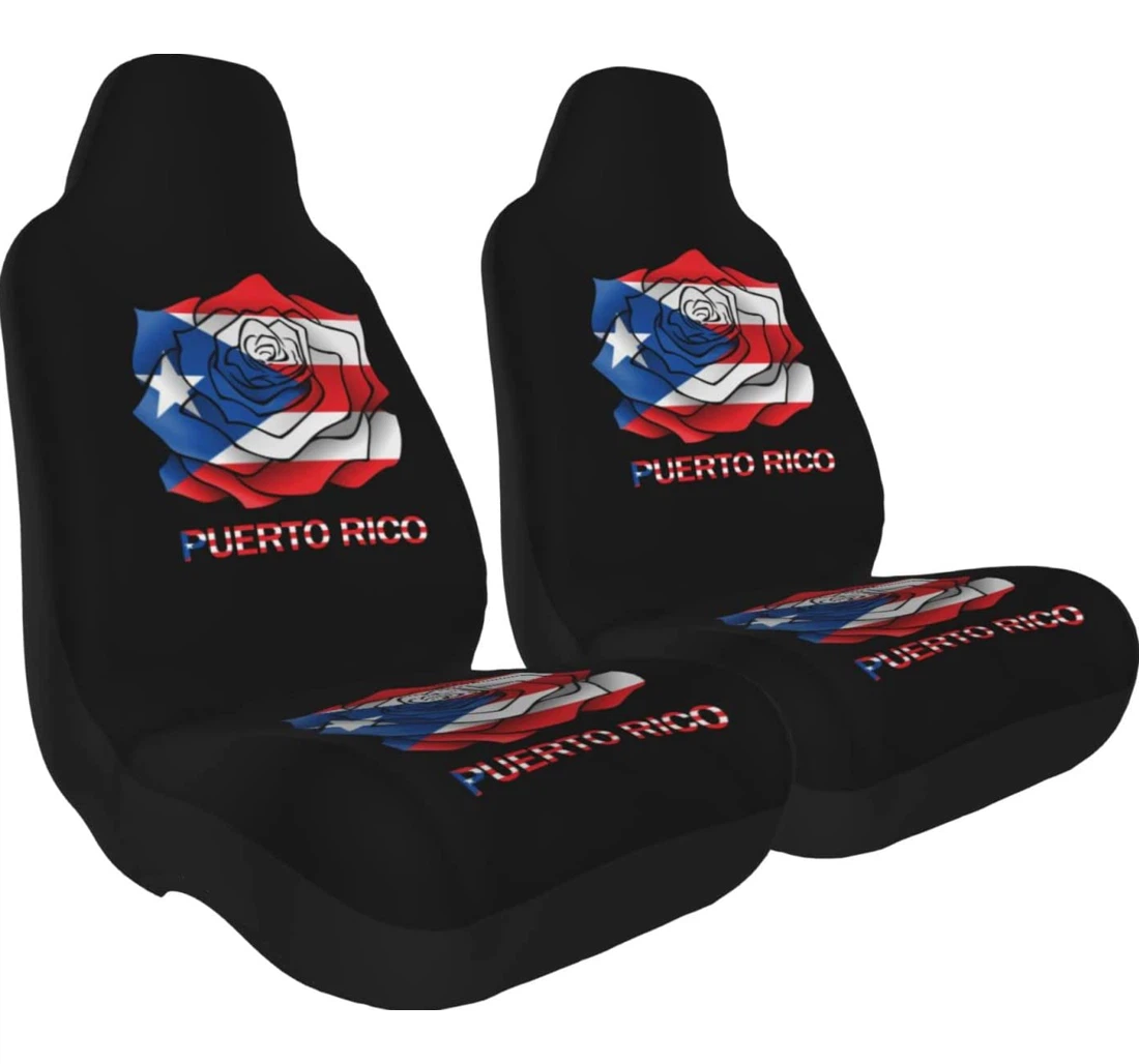 Puerto Rico Flag Roses Universal Front Car Seat Cover