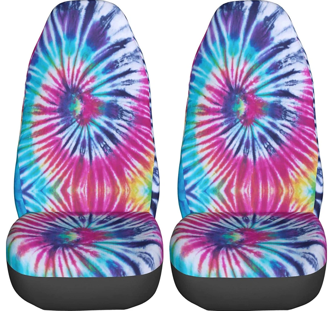 Foruidea Tie Dye Trucks Universal Front Car Seat Cover