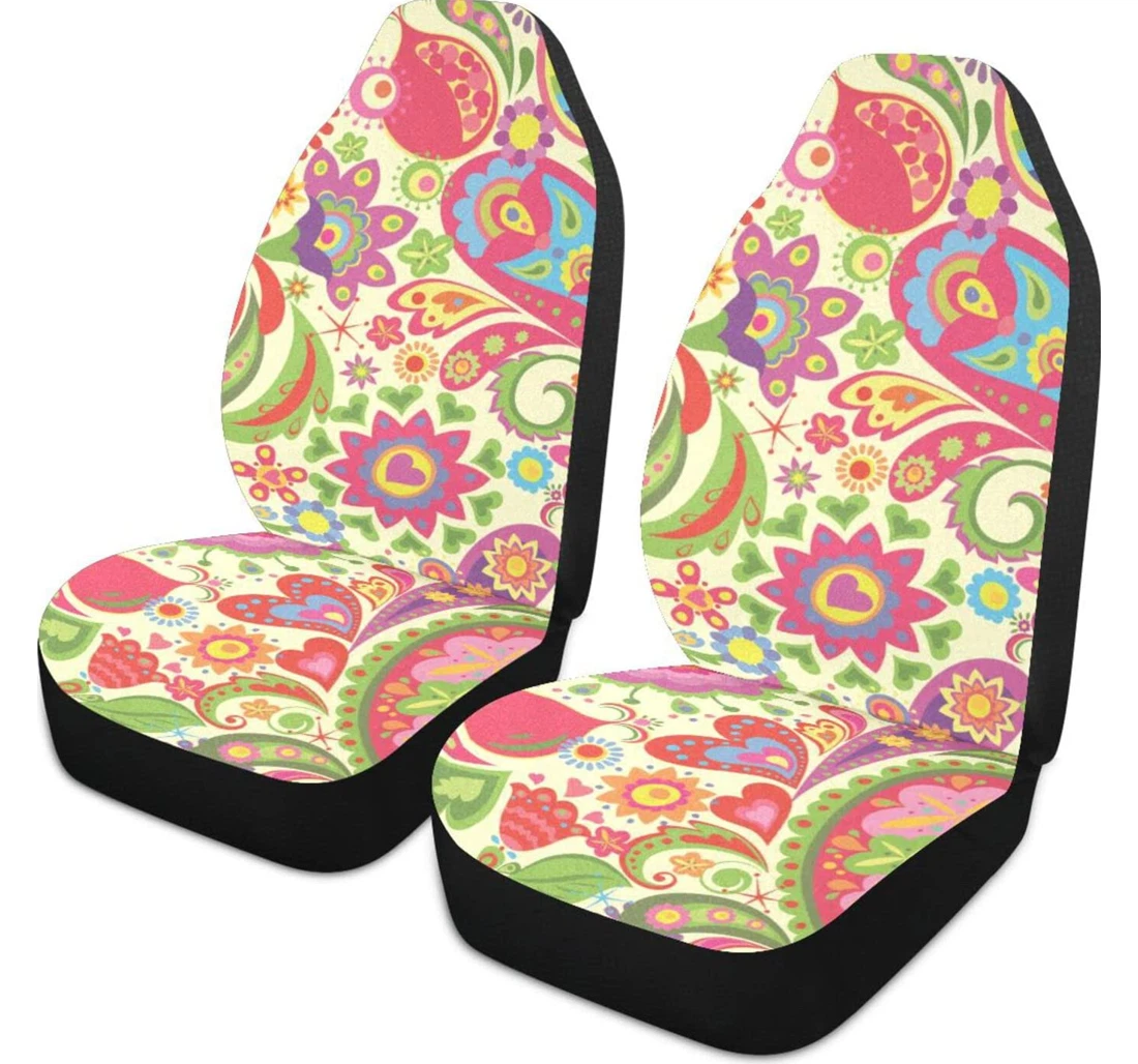 Rainbow Peace Symbol Peace Sign Paisley Universal Front Car Seat Cover