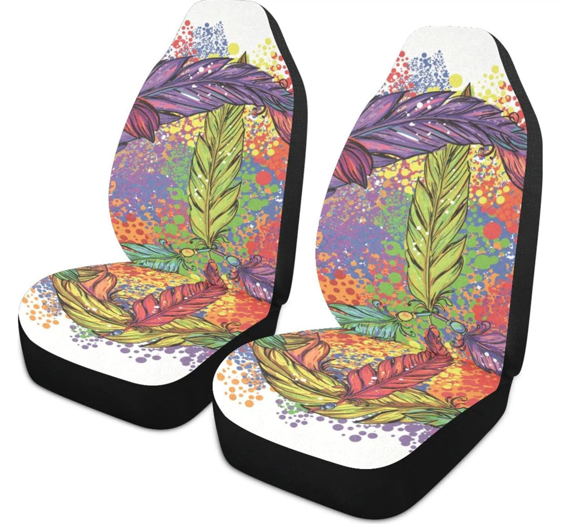Peace Symbol Peace Sign Rainbow Feather Spot Universal Front Car Seat Cover