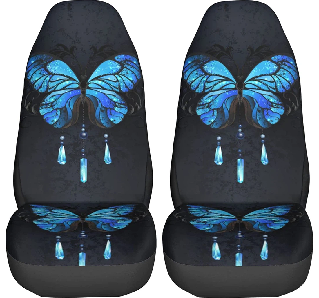 Foruidea Butterfly With Blue Trucks Universal Front Car Seat Cover