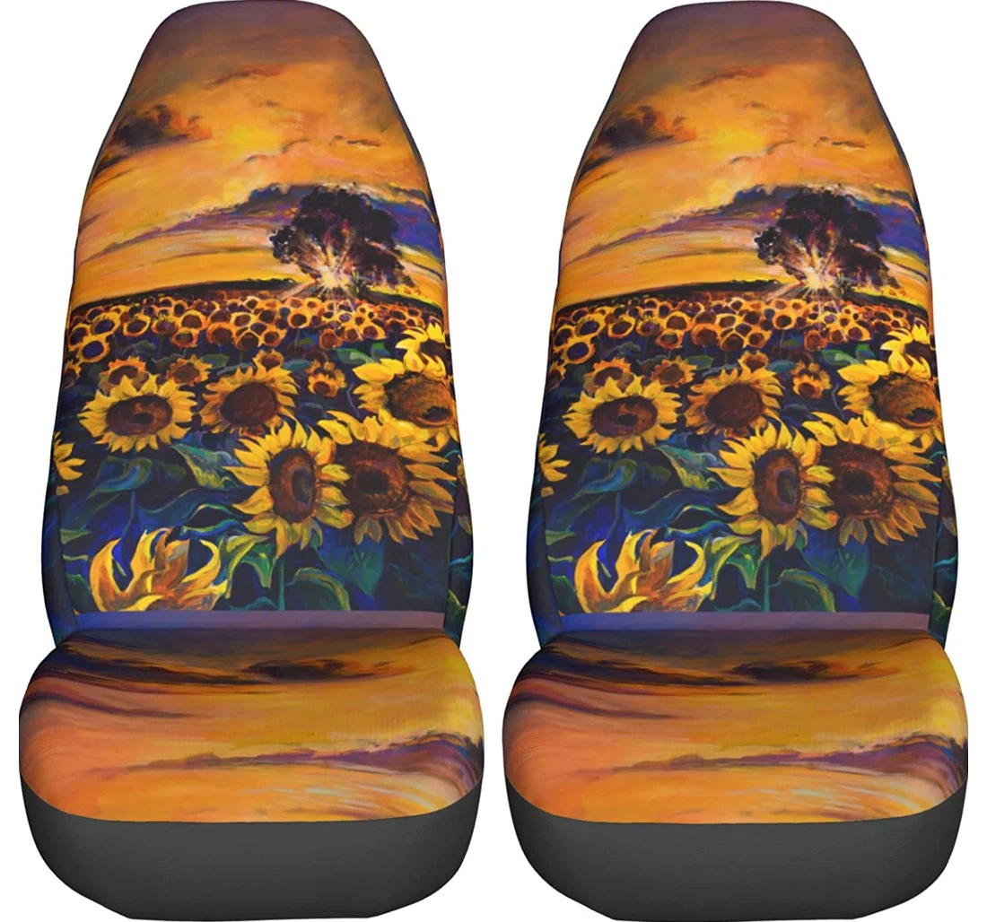 Foruidea Sunflower Field Trucks Universal Front Car Seat Cover