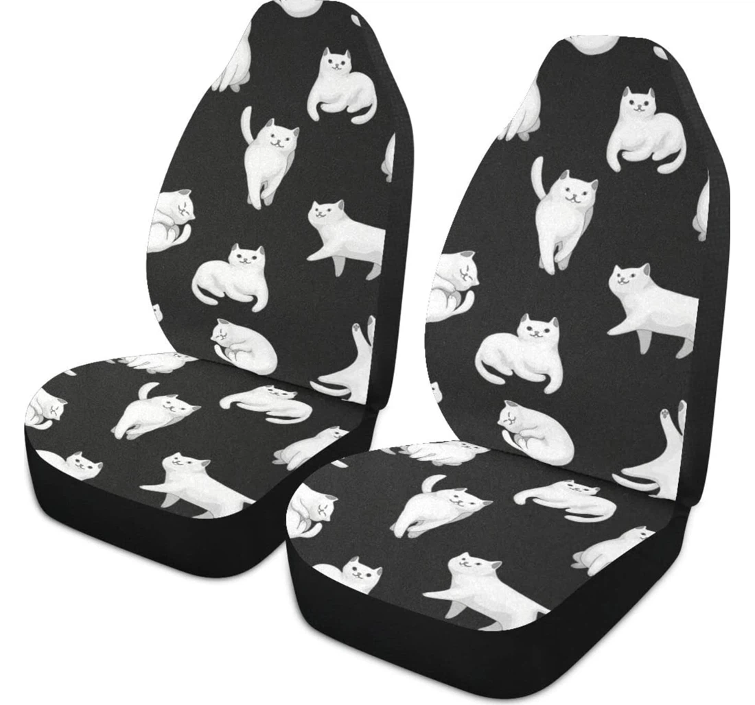 White Cat On Black Background Universal Front Car Seat Cover