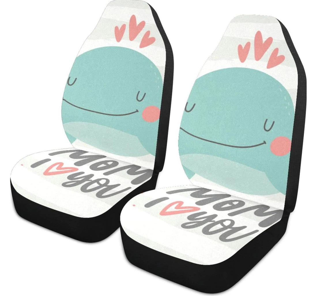 I Love You Mom Cartoon Whale Universal Front Car Seat Cover