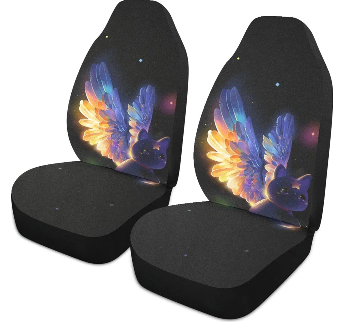 Fantasy Black Cat With Wings Universal Front Car Seat Cover