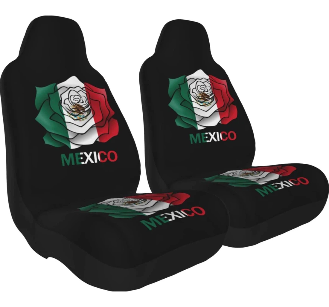 Mexico Flag Roses Thicken Universal Front Car Seat Cover