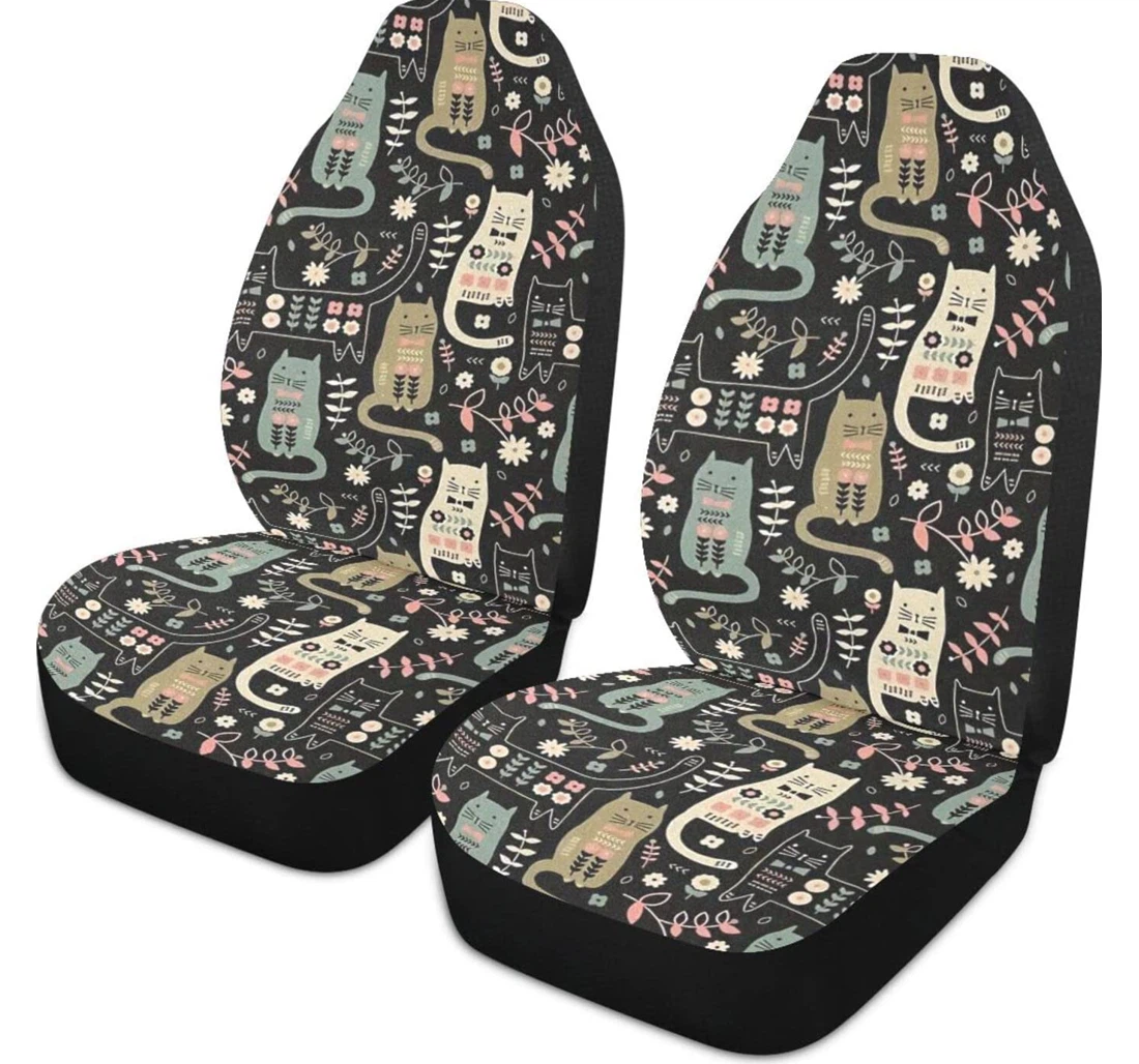 Retro Style Cat Universal Front Car Seat Cover