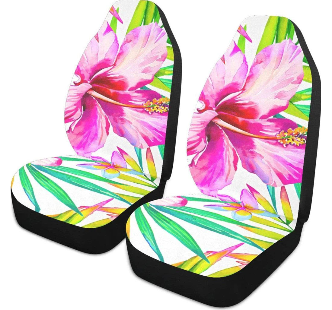 Tropical Exotic Flowers Leaves 1 Universal Front Car Seat Cover