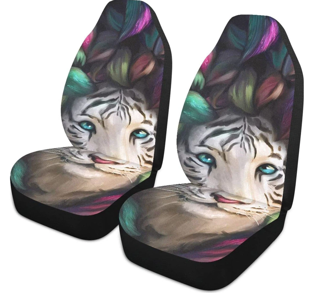 White Bengal Tiger Painted Universal Front Car Seat Cover