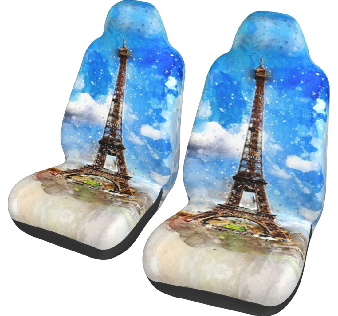 Stylish Art Eiffel Tower Blue Sky Pattern Universal Front Car Seat Cover