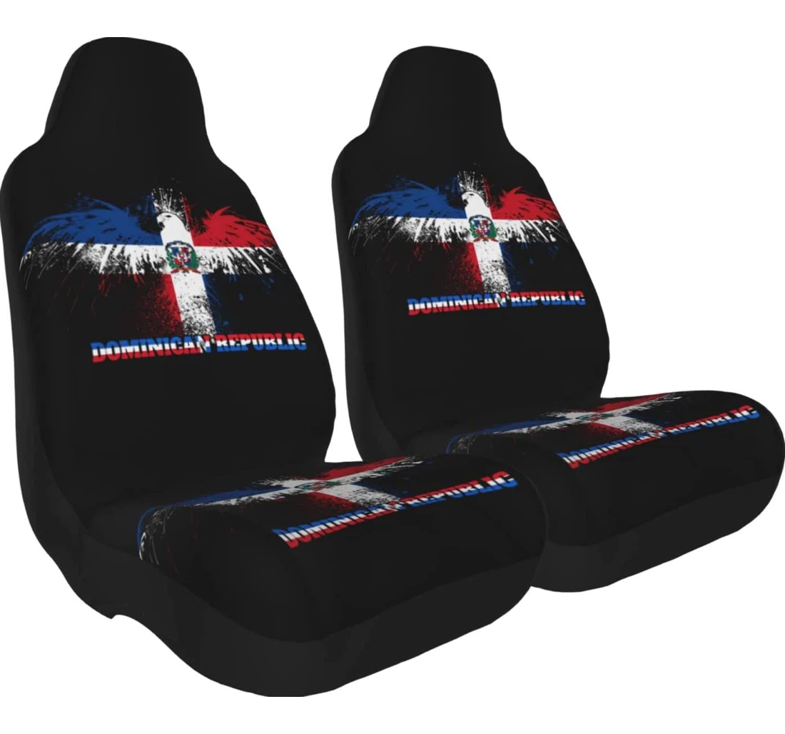 Dominican Republic Flag American Eagle Universal Front Car Seat Cover